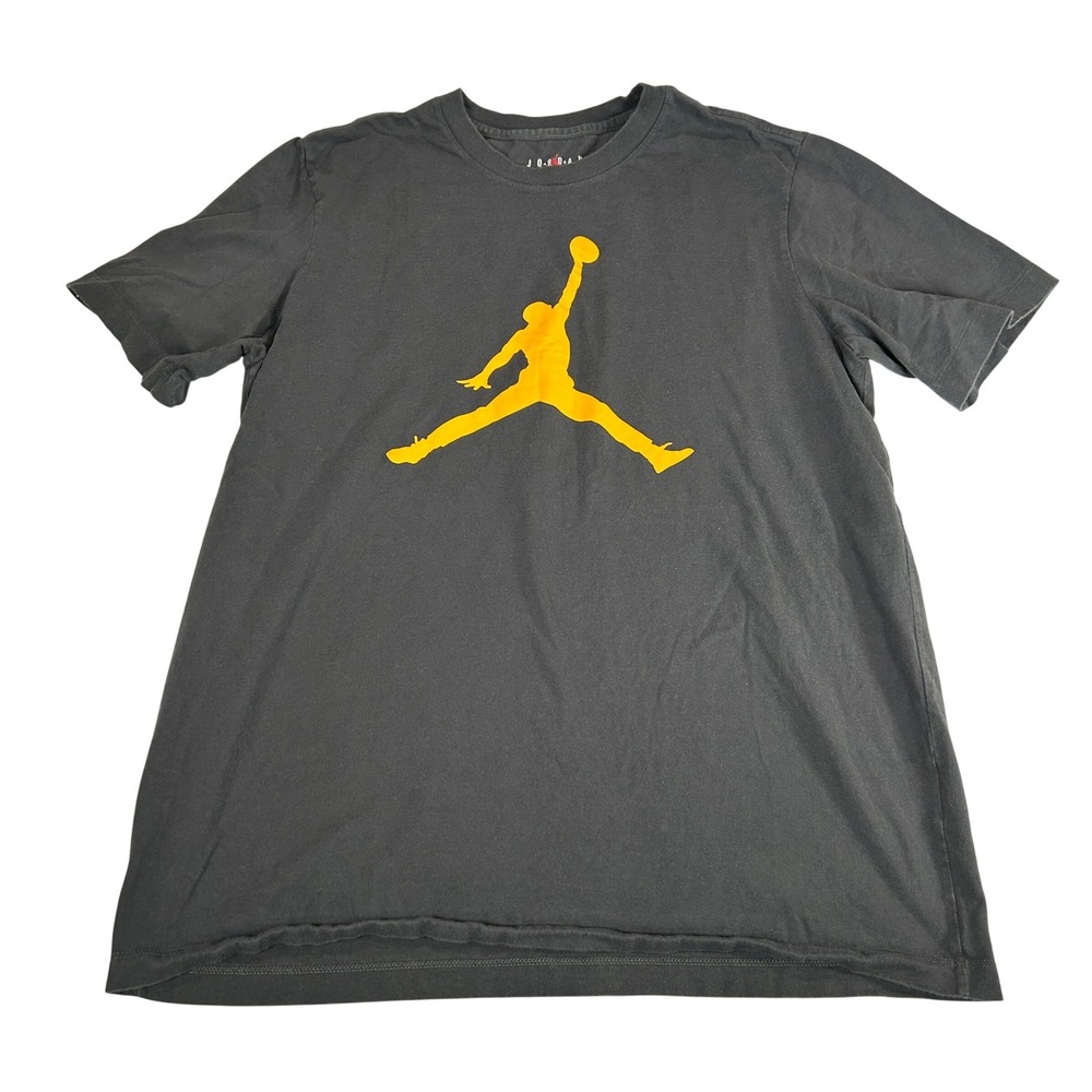 Jordan Mens Jumpman Logo Graphic T-Shirt Charcoal Gray Yellow Large Standard Fit